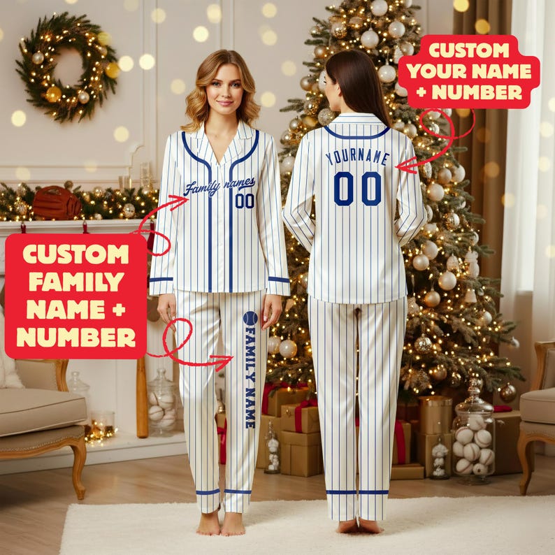 Custom name Christmas Family Pyjamas, Personalized Baseball Pajamas set, Baseball Sports Fans gifts, Baseball Player Gift,Sport Baseball