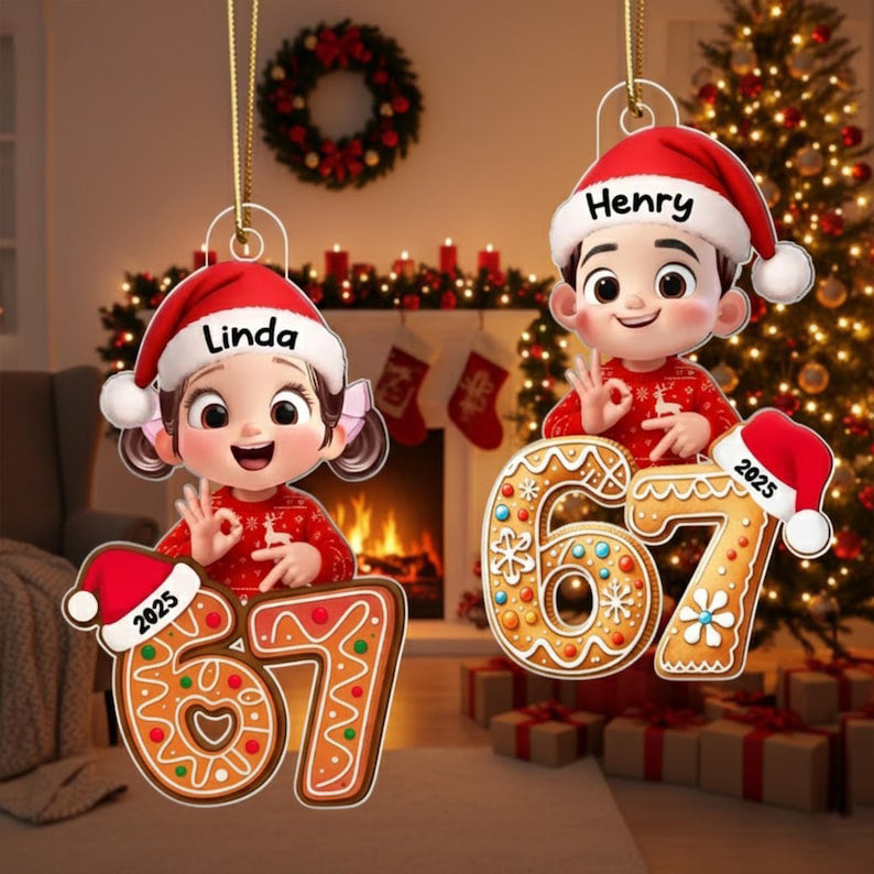 Personalized Six Seven Christmas Ornament, Custom Name 67 Ornament, Six Seven Keepsake, Teen Slang Ornament, Family Holiday Gift, Funny Gift