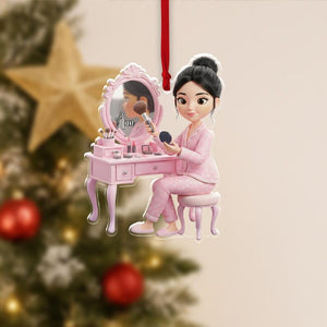 Personalized Makeup Girl Ornament Custom Name Vanity Table Pajama Style Christmas Gift