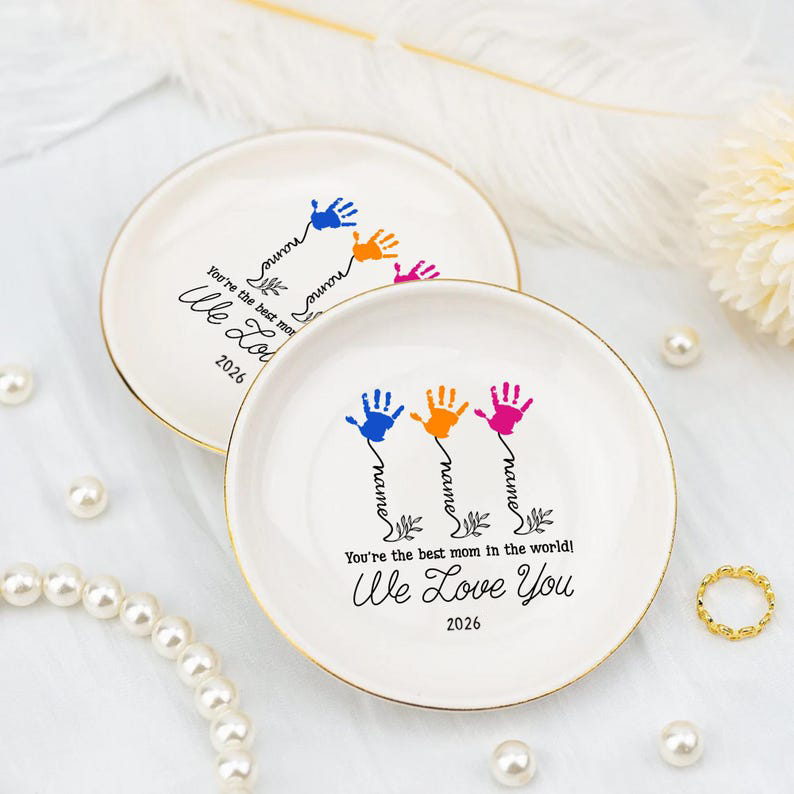 Custom Kids Name Hand Print Ring Trinket, Best Mom Jewelry Tray, Personalized Mothers Day Ring Dish, Birthday Gift for Mom Mother's Day Gift