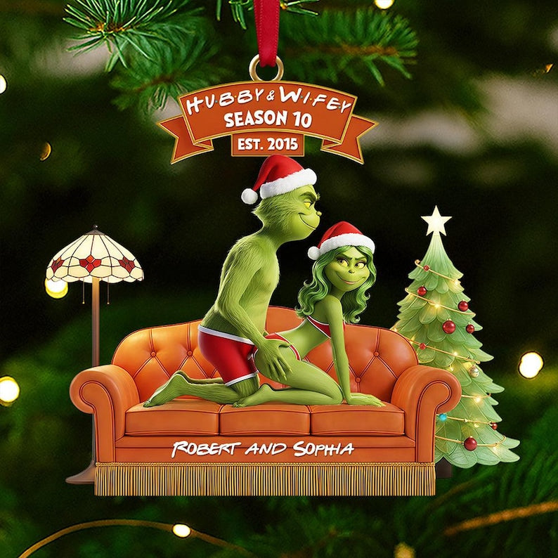 Personalized Grinch Couple Ornament, Funny Hubby and Wifey Christmas Ornament, Custom Name Ornament for Couples, Unique Xmas Gift