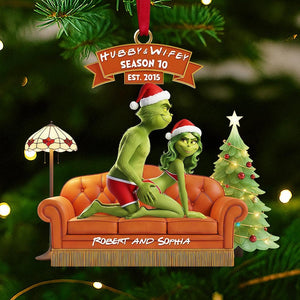 Personalized Grinch Couple Ornament, Funny Hubby and Wifey Christmas Ornament, Custom Name Ornament for Couples, Unique Xmas Gift
