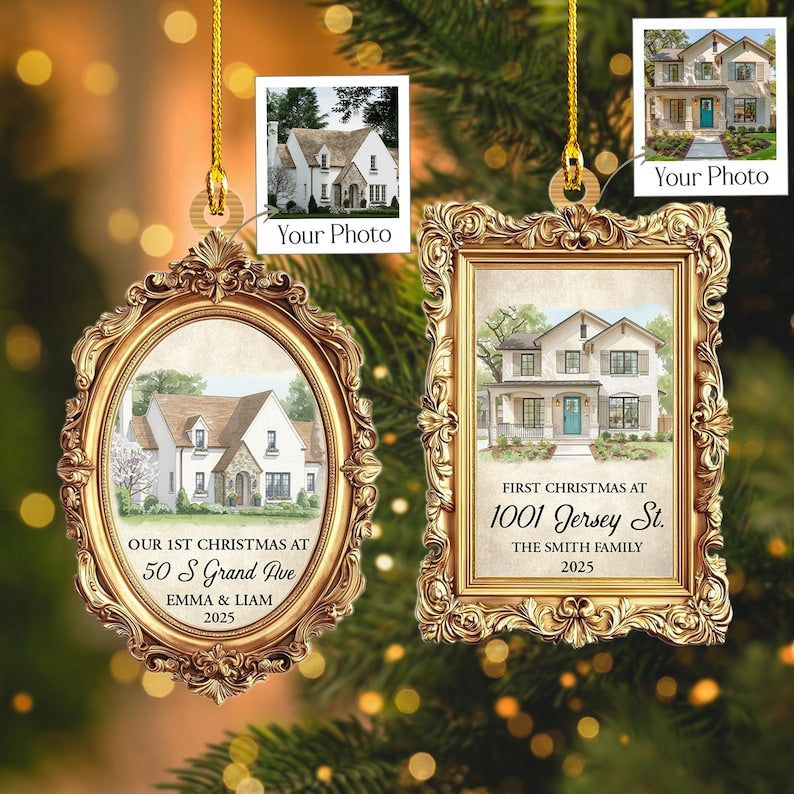 Personalized First Christmas At New Home Ornament, Custom Watercolor House Portrait, Acrylic Ornament Ornate Frame, Our 1st Home Gift, Keepsake 2025