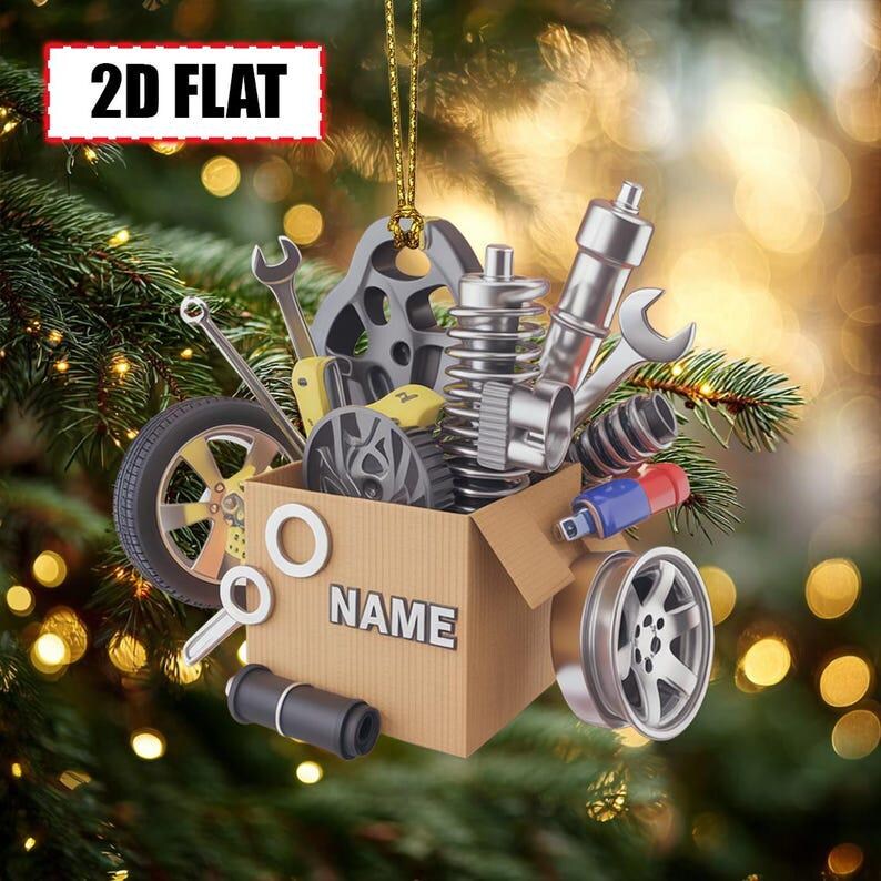 Personalized Mechanic Acrylic Christmas Ornament Custom 2D Flat Auto Parts Decoration For Car Lovers Repair Shops And Garage D cor