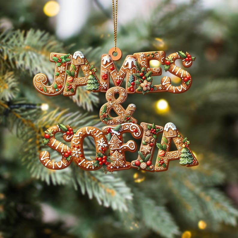 Personalised Couple Christmas Ornament 2025, Custom Gingerbread Alphabet Ornaments, First Christmas Together Baubles, Custom Couple Name