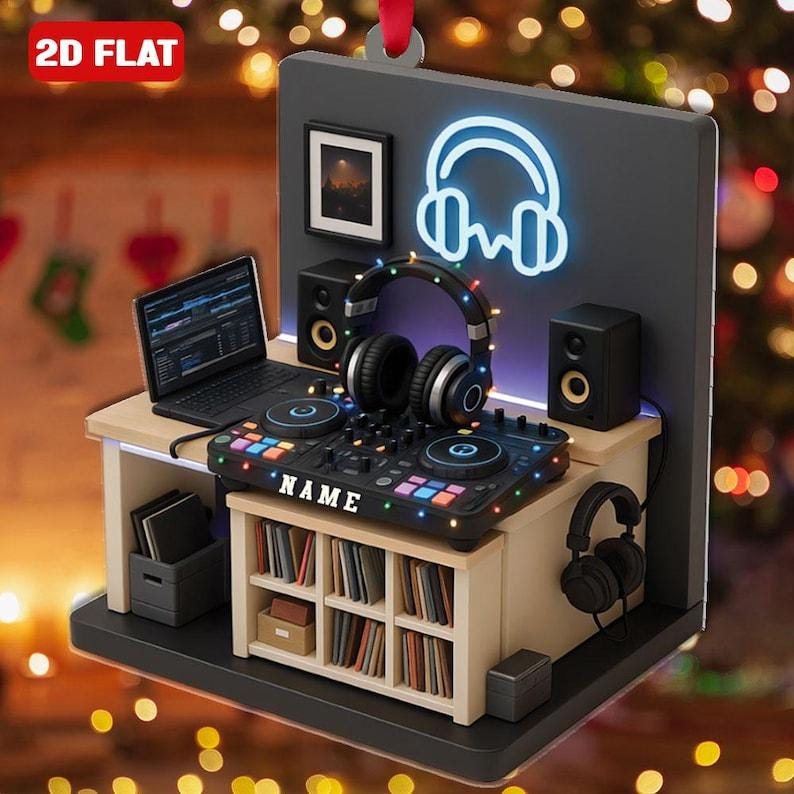 Personalized Music Dj Christmas Ornament Custom Name Dj Gift For Music Lover Disc Jockey Headphone Keepsake Dj Controller Turntable Ornament