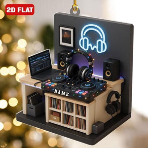 Personalized Music Dj Christmas Ornament Custom Name Dj Gift For Music Lover Disc Jockey Headphone Keepsake Dj Controller Turntable Ornament