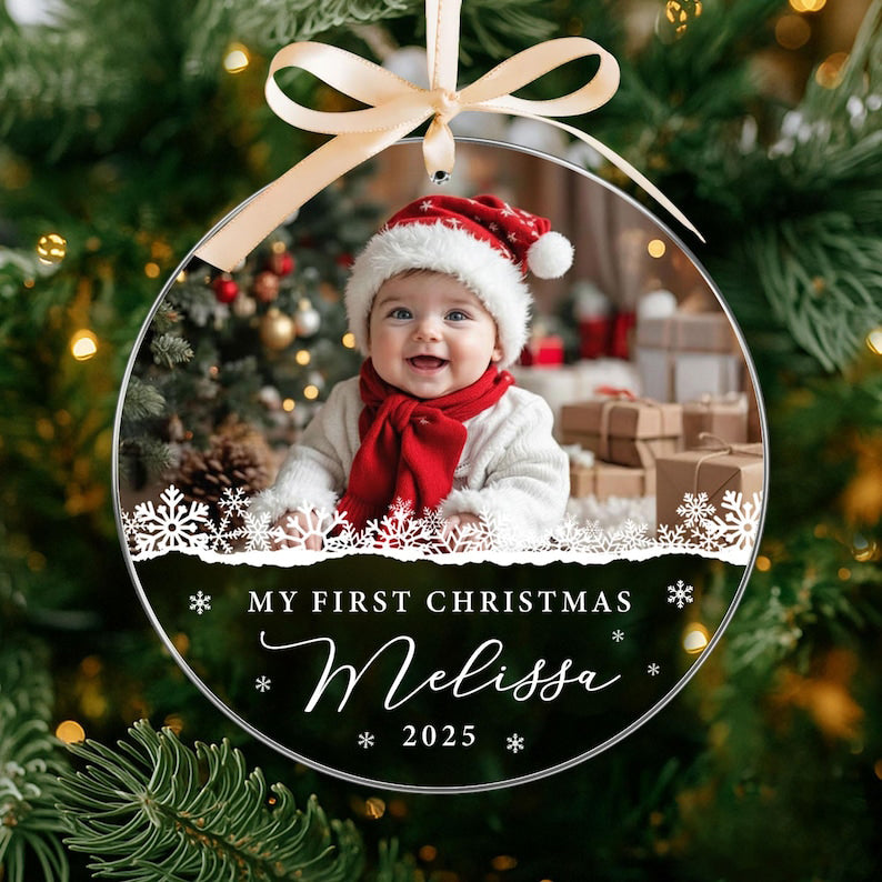 Custom Baby Photo Ornament, Personalized Babys First Christmas Ornament, Baby Face Picture Ornament, New Baby Gift, Newborn Christmas Gift