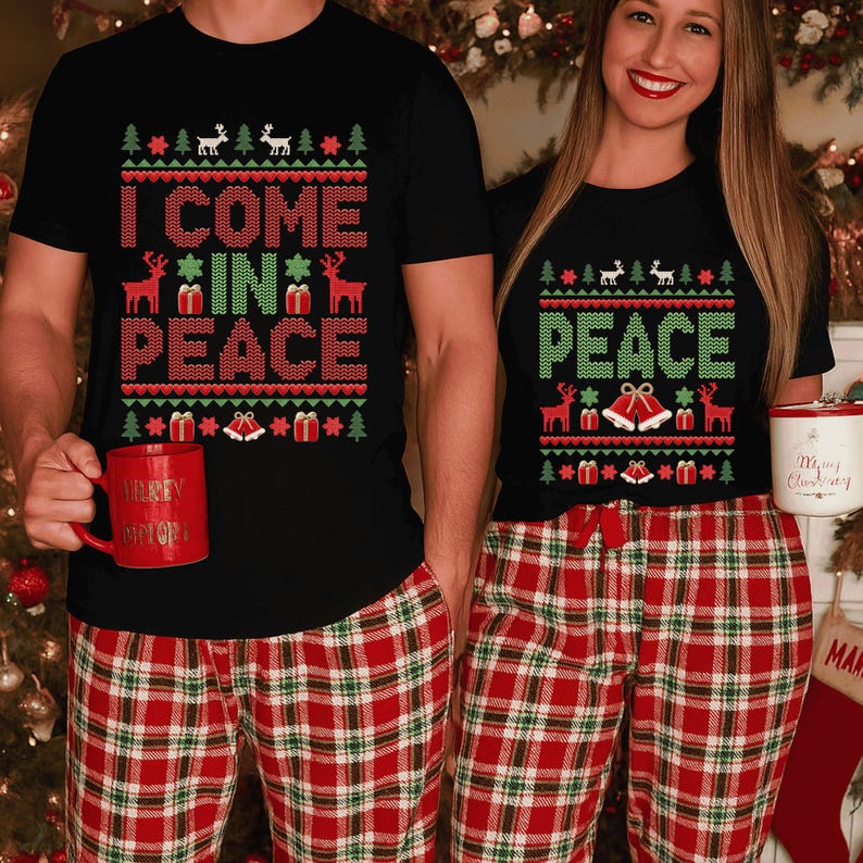 Matching Couples Ugly Christmas Sweater, Funny I Come In Peace Sweatshirts, Cute Married Couple Xmas Outfit, Matching Christmas PJs Gift