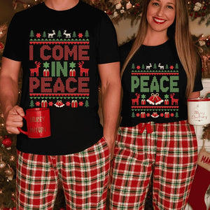 Matching Couples Ugly Christmas Sweater, Funny I Come In Peace Sweatshirts, Cute Married Couple Xmas Outfit, Matching Christmas PJs Gift