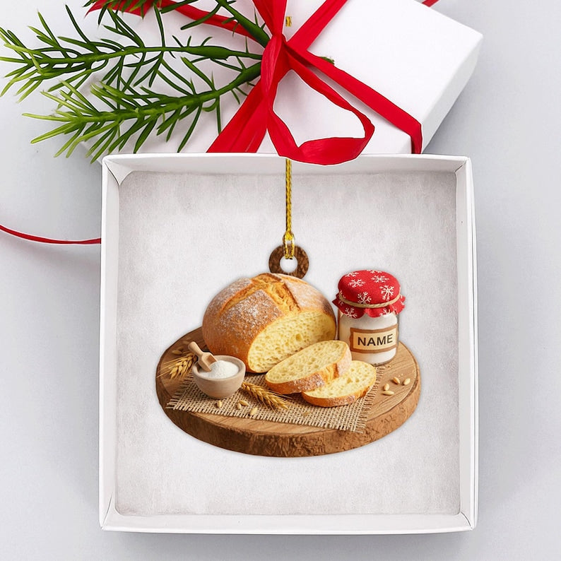 Personalized Sourdough Bread Ornament, Rustic 2D Flat Christmas Gift, Bakery Christmas Ornament, Bread Shop Tree Decoration Gift For Bakers