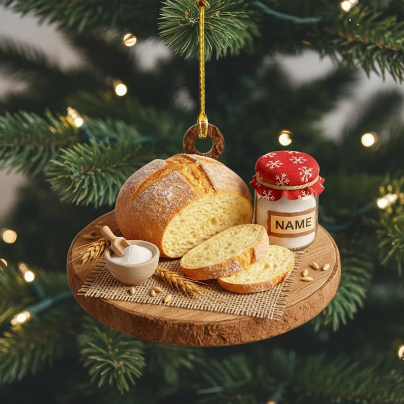 Personalized Sourdough Bread Ornament, Rustic 2D Flat Christmas Gift, Bakery Christmas Ornament, Bread Shop Tree Decoration Gift For Bakers