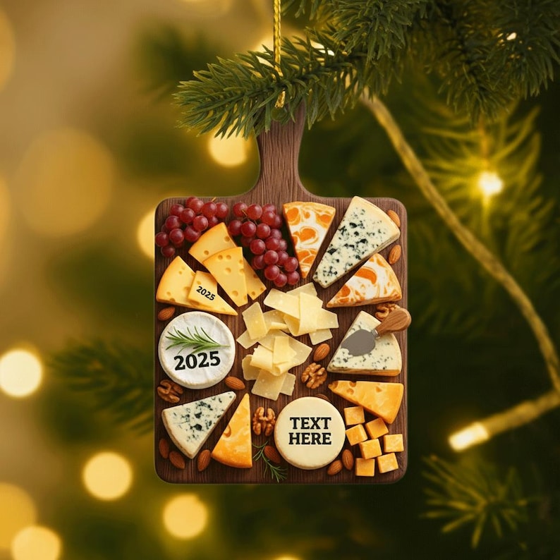 Personalized Charcuterie Board Ornament 2D Flat, Acrylic Tree Hanging Decor, Cheese Foodie Gift for Kitchen Lovers Christmas Tree Decoration