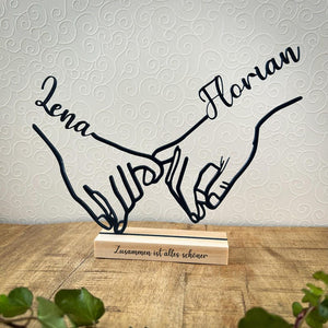 Personalized Pinky Promise decoration with names | 3D print | Gift for couples and friends | Love wooden base decoration | Line art gift 3D print