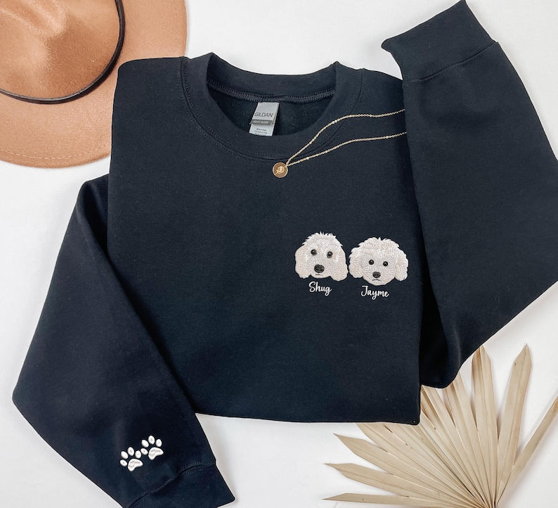 Custom Dog Face Embroidered Sweatshirt or Hoodie, Custom Pet Gift, Dog &Cat Mom Gift, Pet Memorial Gift, Up to 6 Pets