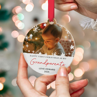 Baby First Christmas Ornament for Grandparents, Personalised Photo Bauble, Custom Keepsake Gift 2025, Newborn Tree Decoration, Acrylic Xmas