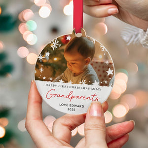 Baby First Christmas Ornament for Grandparents, Personalised Photo Bauble, Custom Keepsake Gift 2025, Newborn Tree Decoration, Acrylic Xmas