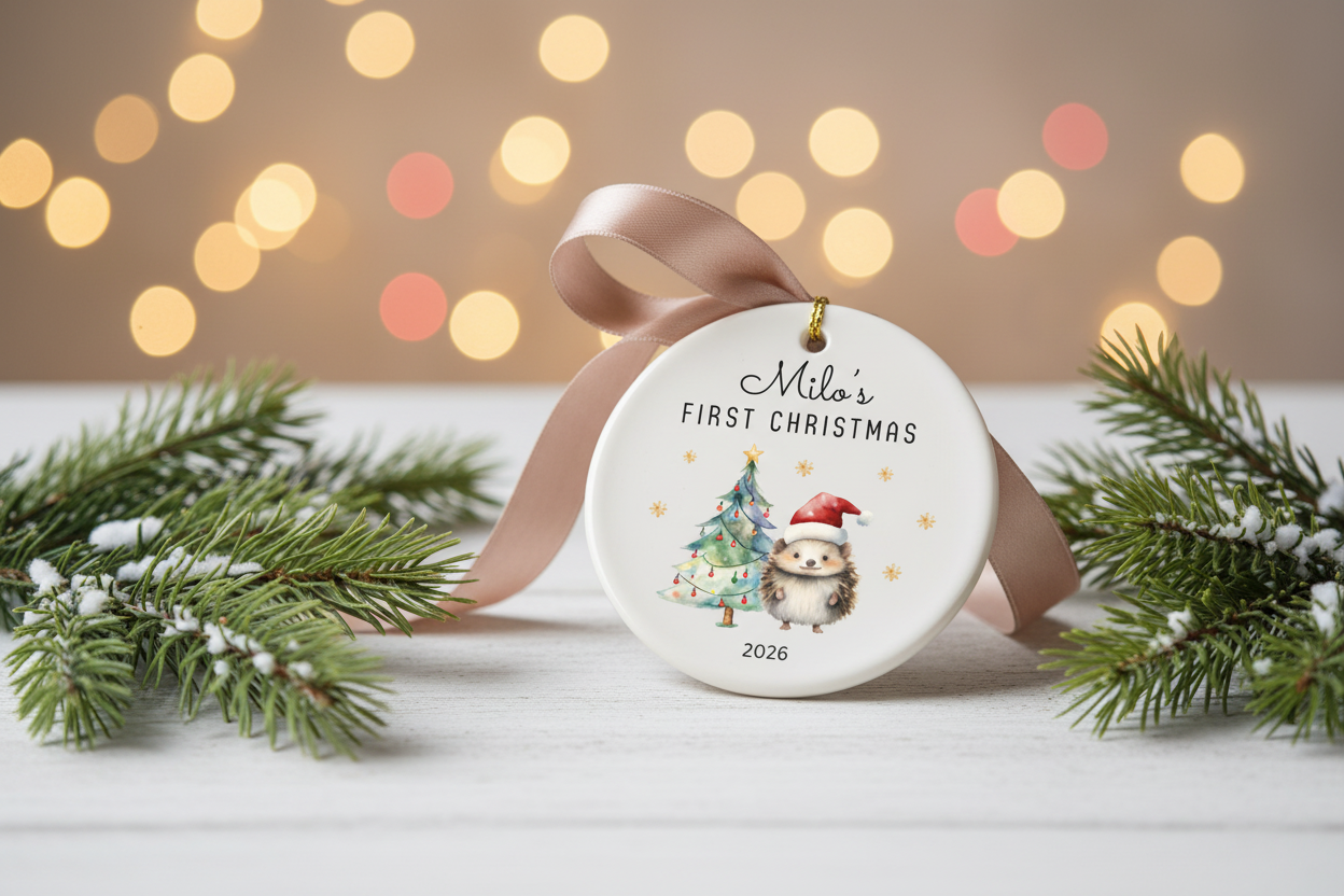 Baby s First Christmas Ornament 2026 Personalized Ceramic Hedgehog Ornament Newborn Christmas Keepsake Gift
