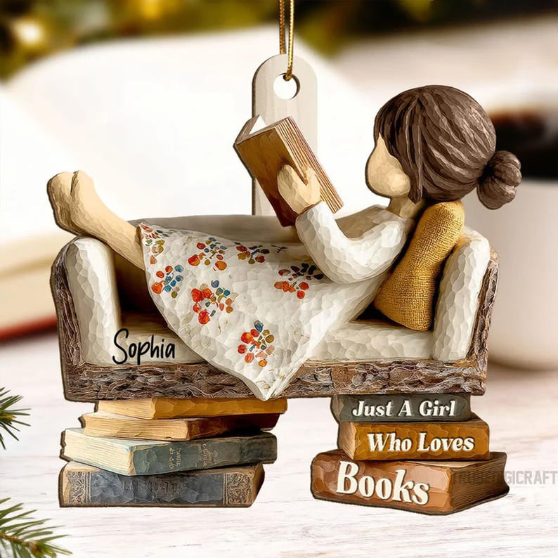 Custom Just a Girl/Boy Who Loves Books Wood Ornament, Personalized Reading Girl/Boy Ornament, Book Lover Christmas Gift, Bookworm Decoration