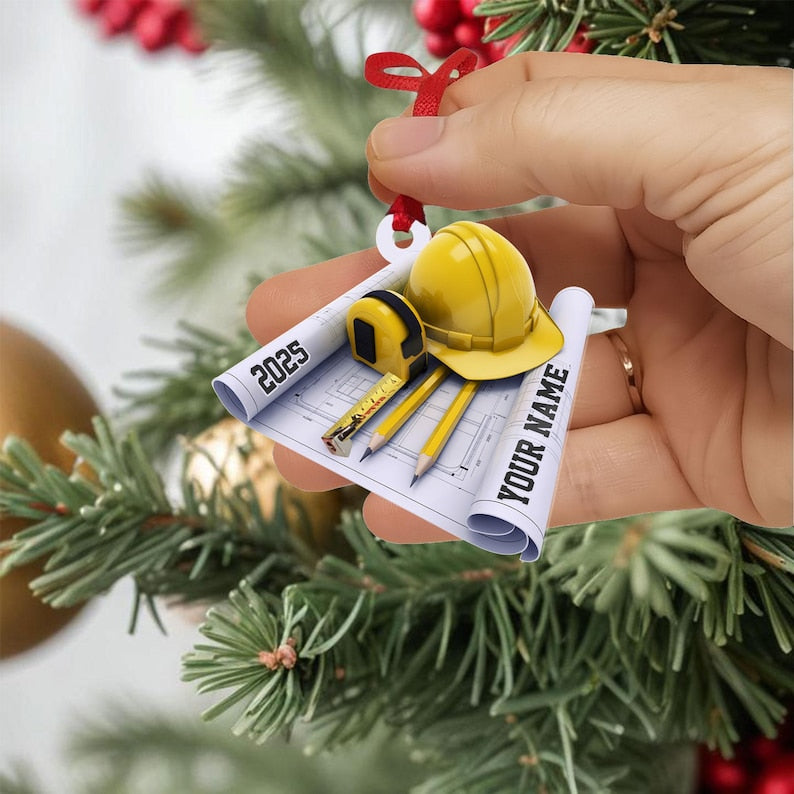 Personalized Construction Ornament, Architect Gift, Worksite Decor (2D Flat)