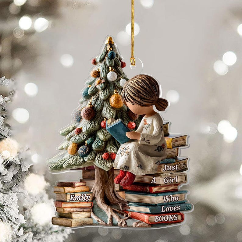 Personalized Christmas Ornament, Just a Girl Who Loves Books, Custom Holiday Decoration, Book Lover Gift, Custom Name Ornament