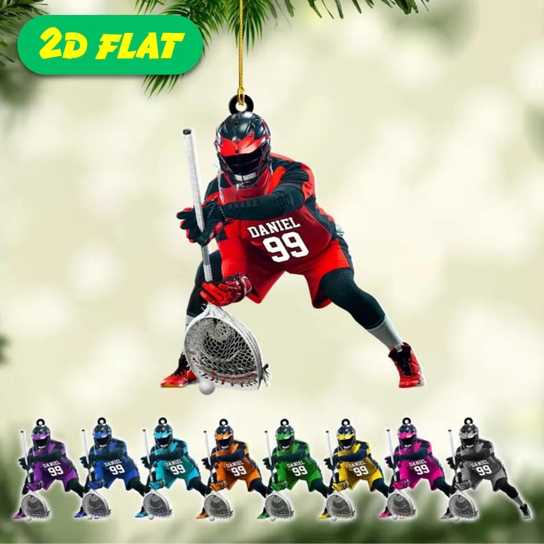 Personalized Lacrosse Goalie Acrylic Ornament, 2D Flat Ornament, Not 3D, Custom Name & Number Sports Christmas Tree Decoration