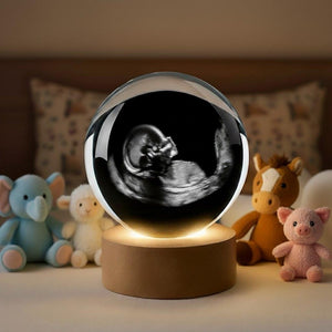 Personalized Ultrasound Crystal Ball Lamp, Engraved Wood Base, Keepsake Gift