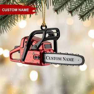Personalized Chainsaw Christmas Ornament, Custom Name Tool Design, Unique Gift for Lumberjacks Woodworkers and Outdoor Enthusiasts