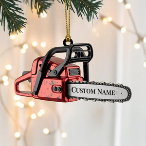 Personalized Chainsaw Christmas Ornament, Custom Name Tool Design, Unique Gift for Lumberjacks Woodworkers and Outdoor Enthusiasts