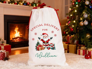 Premium Custom Santa Sack | Thick Canvas Personalised Christmas Present Gift Bag for Him Her Kids Adults | Add Name Initial Xmas Stocking