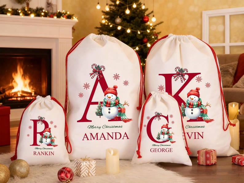 Premium Custom Santa Sack | Thick Canvas Personalised Christmas Present Gift Bag for Him Her Kids Adults | Add Name Initial Xmas Stocking