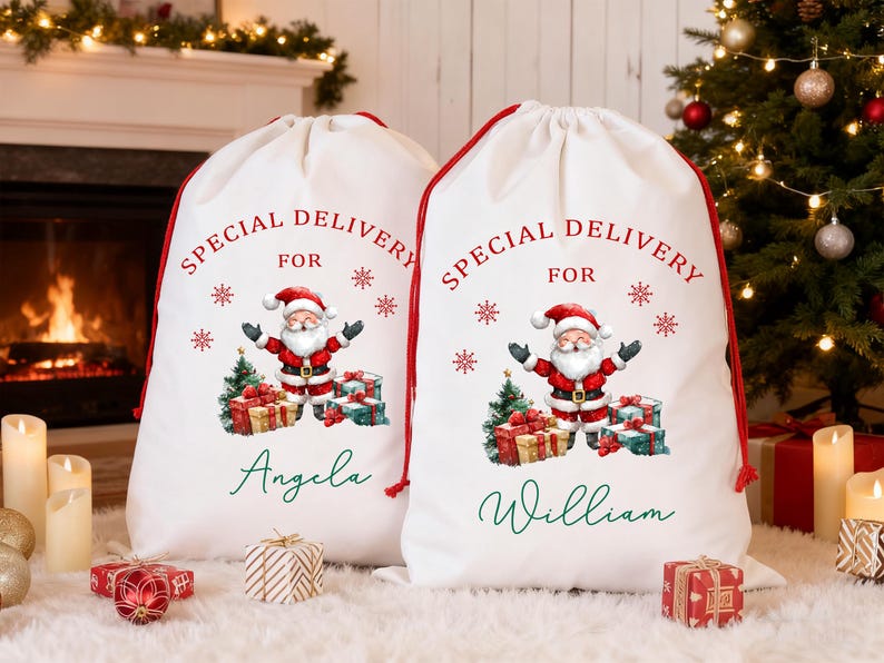 Premium Custom Santa Sack | Thick Canvas Personalised Christmas Present Gift Bag for Him Her Kids Adults | Add Name Initial Xmas Stocking