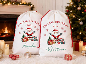 Premium Custom Santa Sack | Thick Canvas Personalised Christmas Present Gift Bag for Him Her Kids Adults | Add Name Initial Xmas Stocking