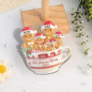 Personalized Gingerbread Family Ornament with Pets Custom Christmas Mug Keepsake with Names & Year, Family of 3 4 5 6 7 with Dog or Cat