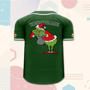 Custom The Grinch Baseball Jersey, Personalized Christmas Shirt with Name and Number, Kids Youth Adult Sizes, Funny Holiday Outfit Gift