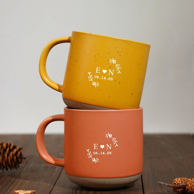 Custom Mr & Mrs Coffee Mug, Personalized Engagement Pottery Mug, Unique Wedding or Anniversary Mug, New Wedding Gift For Couple