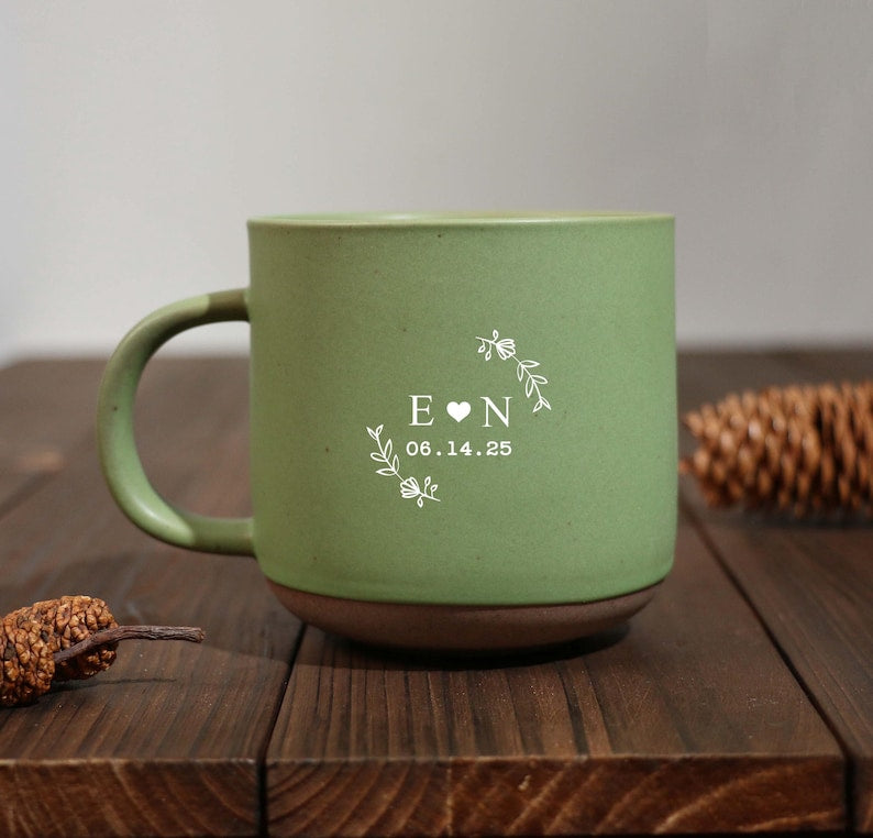 Custom Mr & Mrs Coffee Mug, Personalized Engagement Pottery Mug, Unique Wedding or Anniversary Mug, New Wedding Gift For Couple