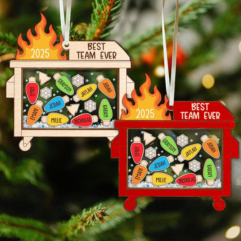 Personalized Shaker Dumpster Fire Best Team Ever Ornament: Funny Coworker Gift