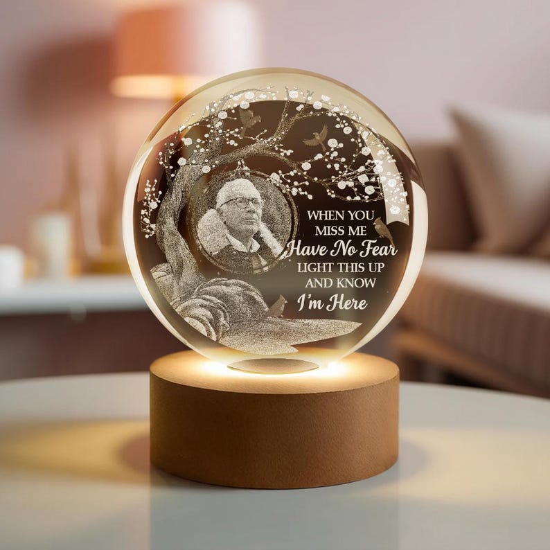 Custom Photo Crystal Globe Lamp, Personalized Memorial Gift