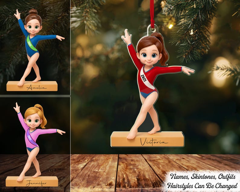 3D Effect Gymnastic Girl Personalized Acrylic Ornament, Girl Gymnastics Christmas Decor, Balance Beam Gift for Daughters, Kids, or Athletes