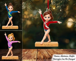 3D Effect Gymnastic Girl Personalized Acrylic Ornament, Girl Gymnastics Christmas Decor, Balance Beam Gift for Daughters, Kids, or Athletes