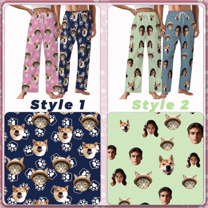 Custom Pajama Pants with Photo, Funny Face Pajama Pants,Custom Dog Photo Pajama Pants, Christmas Pajamas pants,Christmas Gifts