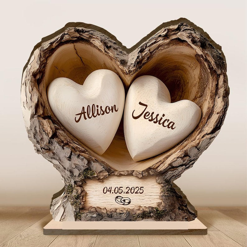 Custom Wooden Tree Hole Heart Decor,Personalized Couple Name Date Wooden Decor For Couple,Home Decor,Anniversary Christmas Gift for Couple