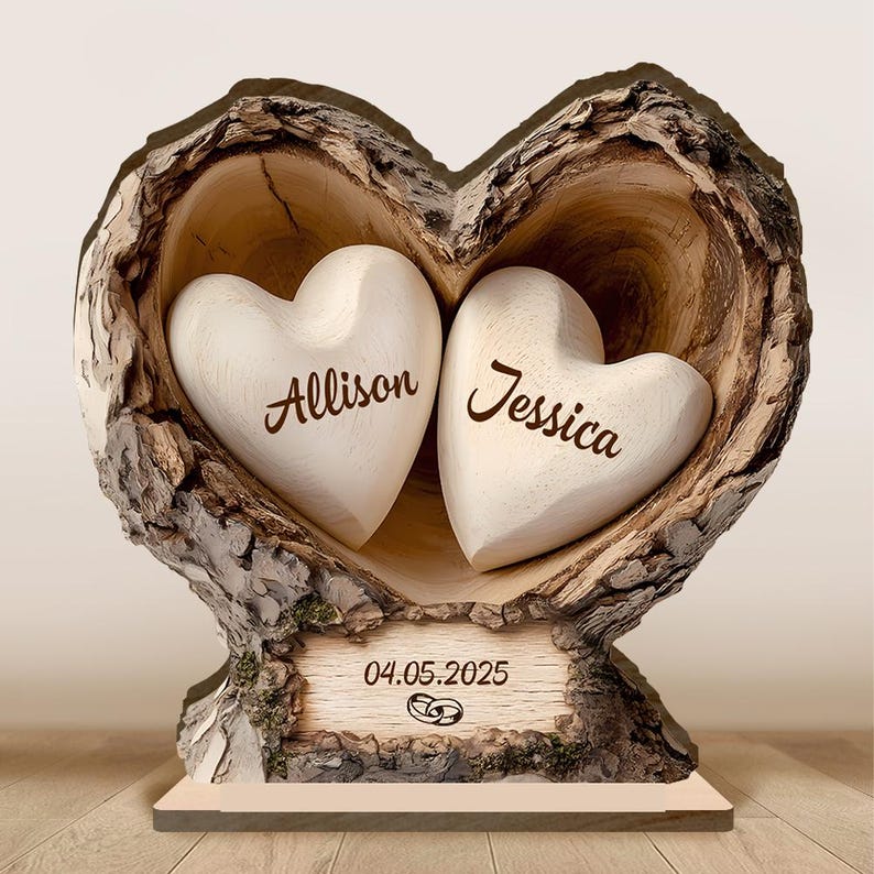 Custom Wooden Tree Hole Heart Decor,Personalized Couple Name Date Wooden Decor For Couple,Home Decor,Anniversary Christmas Gift for Couple