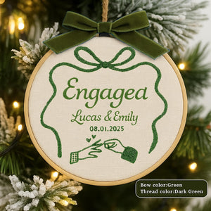 Personalized Wedding Ornament | Embroidered Engagement Hoop | Bow & Thread Color | Christmas Gift for Newlyweds 2025| Engaged 2025 Keepsake