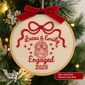 Personalized Wedding Ornament | Embroidered Engagement Hoop | Bow & Thread Color | Christmas Gift for Newlyweds 2025| Engaged 2025 Keepsake