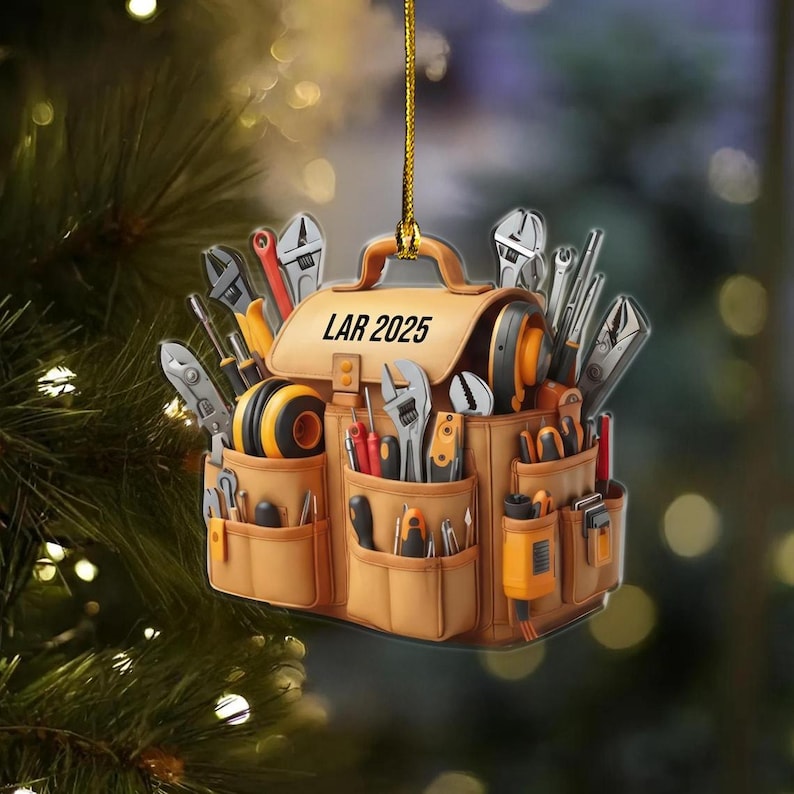 Personalized Tool Bag Ornament, Handyman Christmas Ornament,Name Mechanic Ornament, Carpenter Gift for Dad, DIYer Holiday Keepsake 2D Flat