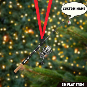 Personalized Fishing Rod Chirstmas Ornament, Fishing Lovers Ornaments, Angler Gift for Dad Husband Boyfriend, Bass Fishing Decor.