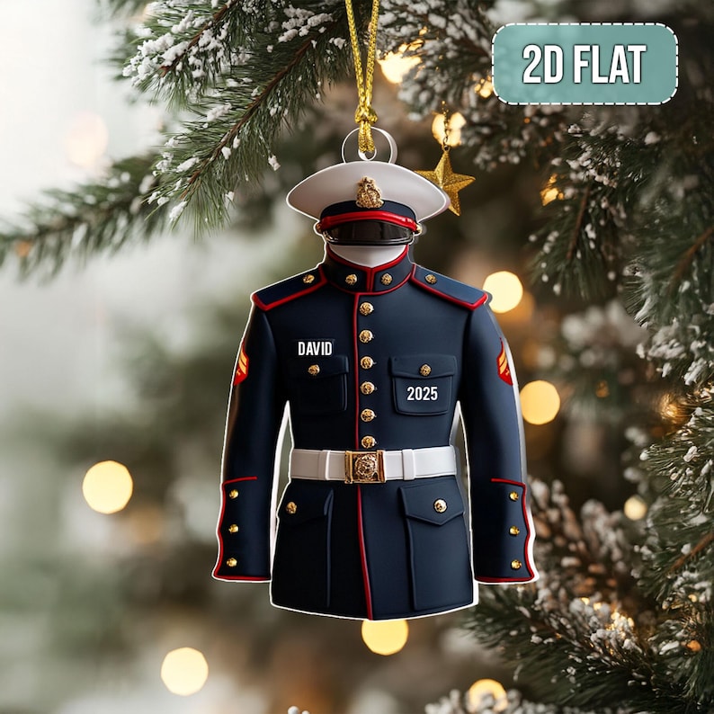 Personalized Marine Corp Acrylic Ornament, 2D Flat Uniform Christmas Ornament, Custom Soldier Gift for Veterans, Marines, or Service Members