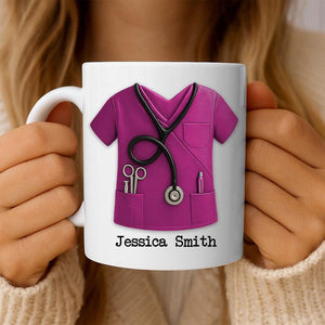 Personalized Scrubs Nurse Mug, 3D Effect Nurse Scrubs Mug, Christmas Mug With Name And Stethoscope, Physician Keepsake Gift, Nurse Uniform